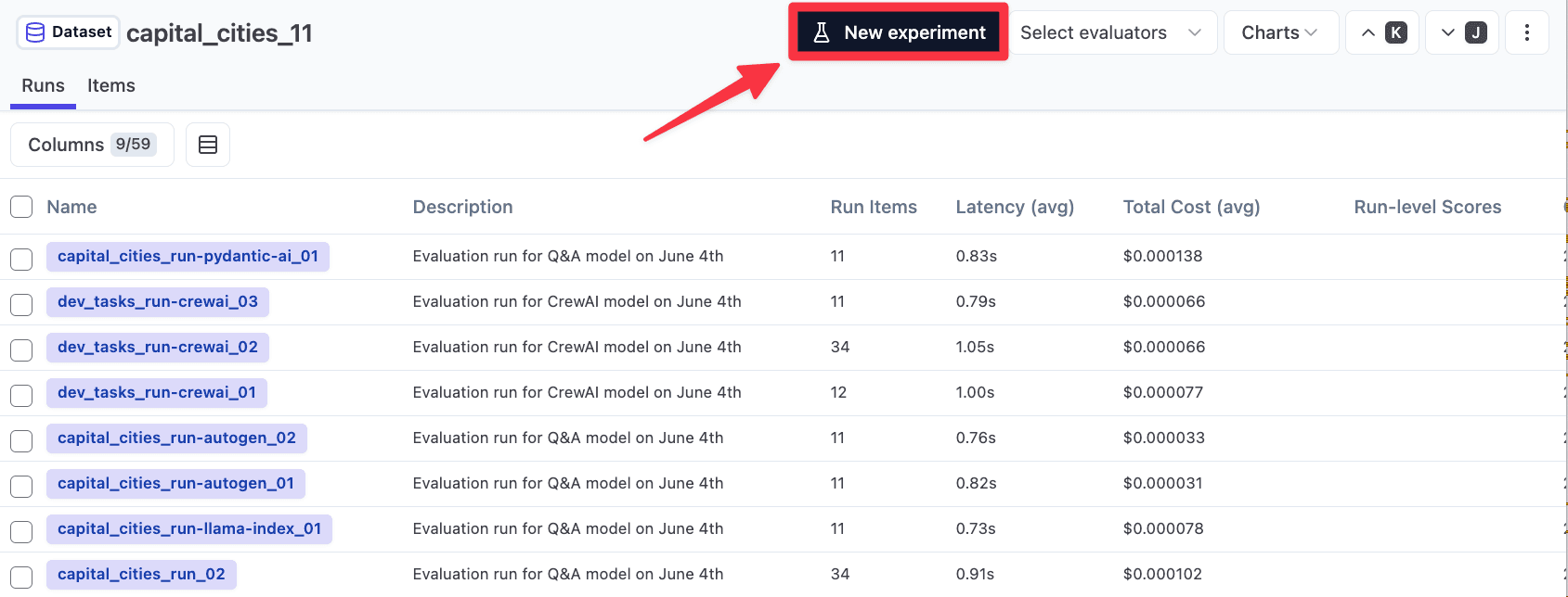 New Experiment Button