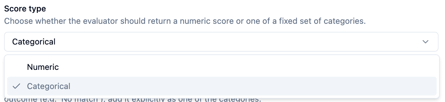 Score type selector showing Categorical selected