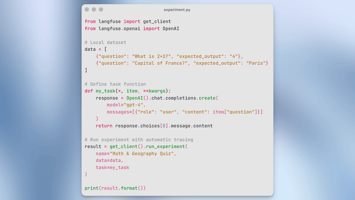 Experiment Runner SDK - Langfuse
