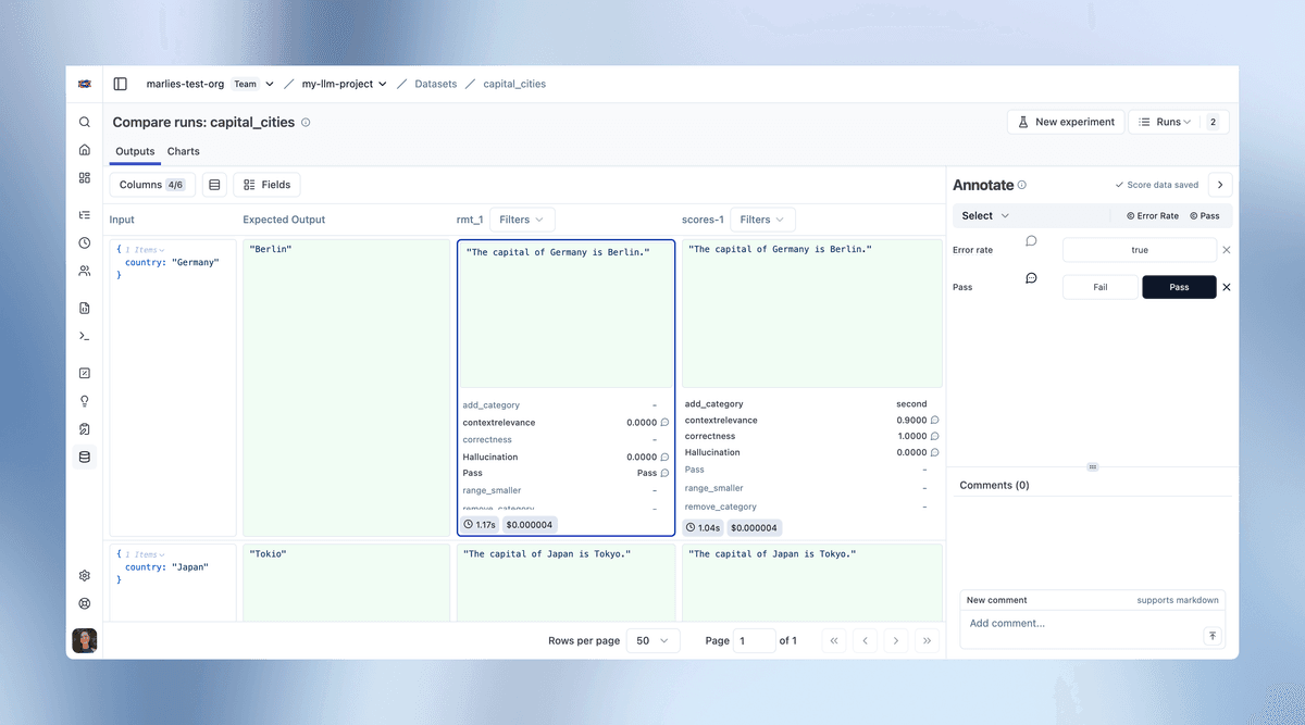 Annotation Support in Experiment Compare View - Langfuse