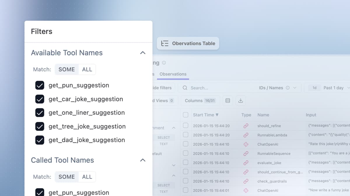 Filter Observations by Tool Calls and add Tool Calls to Dashboard ...