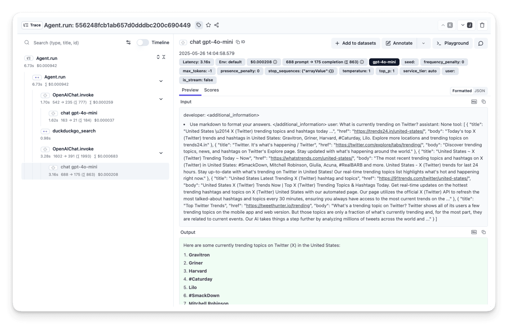Agno Agents trace visualization in
Langfuse