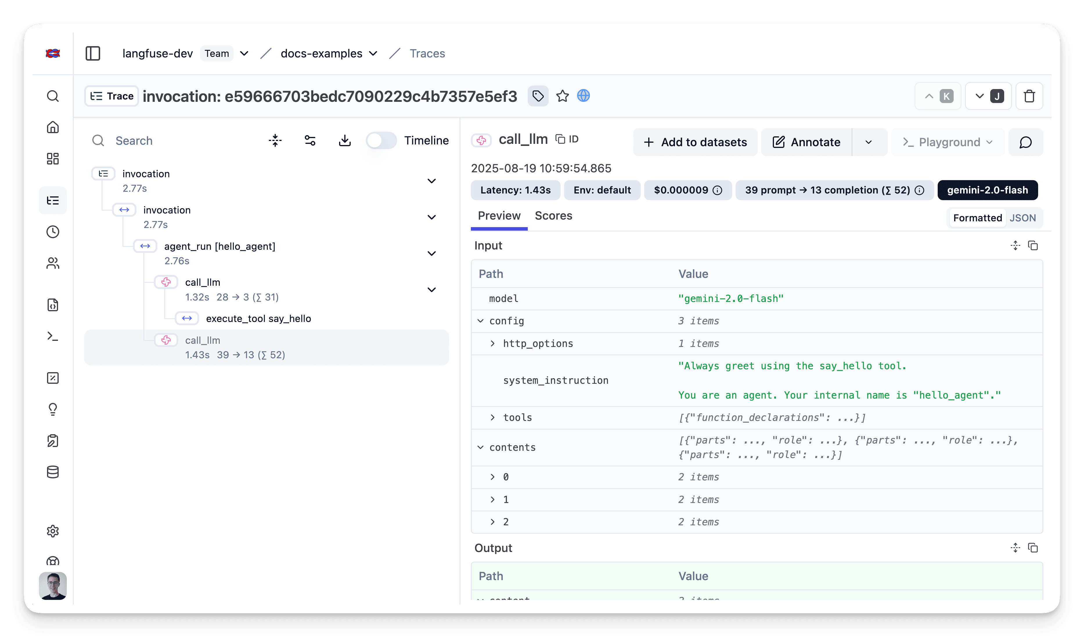 Google ADK trace visualization in
Langfuse