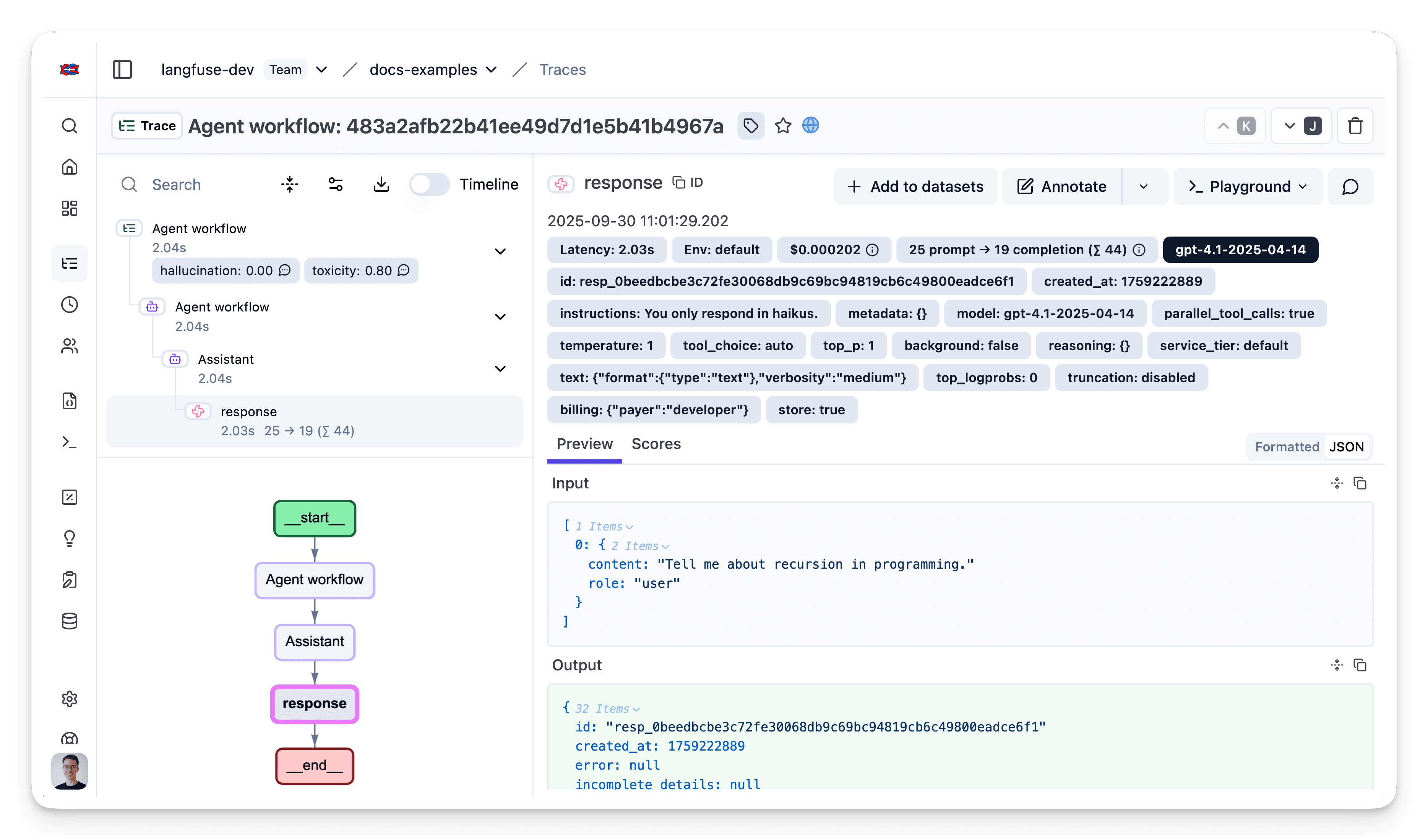 OpenAI Agents SDK trace visualization in
Langfuse