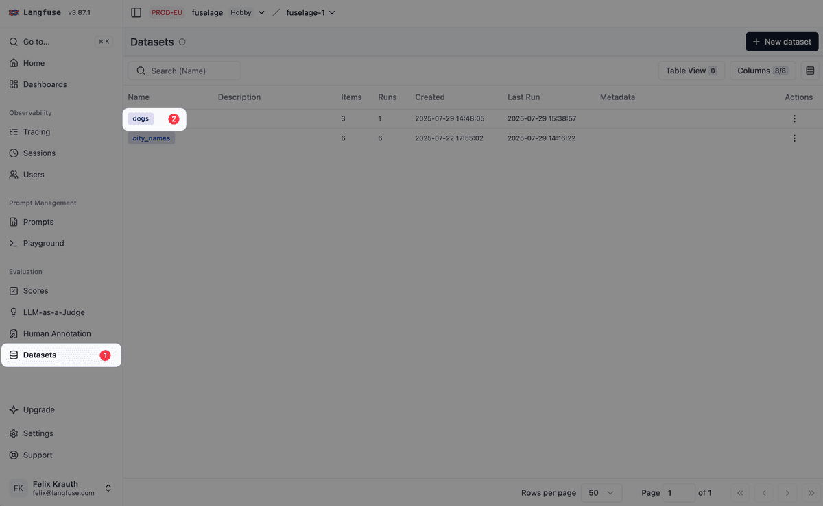 Experiments via UI - Langfuse