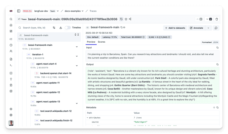 Observability for BeeAI Agents with Langfuse - Langfuse