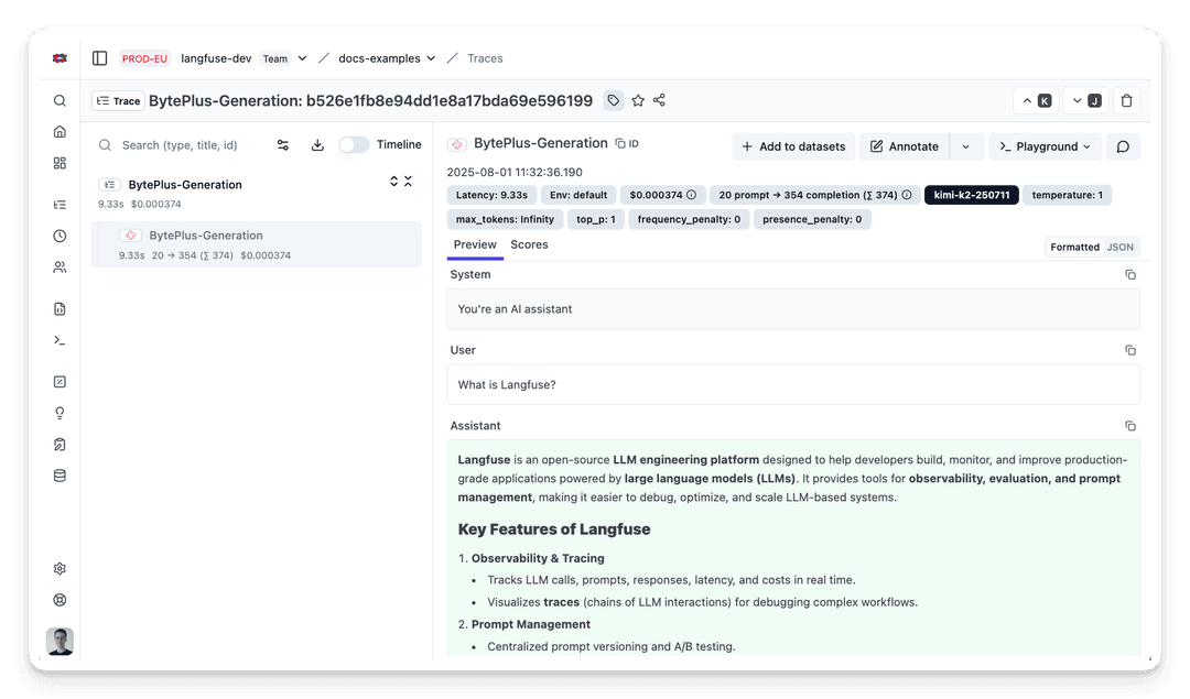 Monitor BytePlus model inference with Langfuse - Langfuse