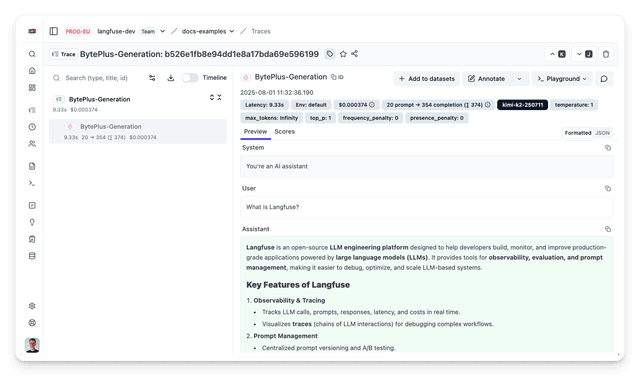 Monitor BytePlus model inference with Langfuse - Langfuse