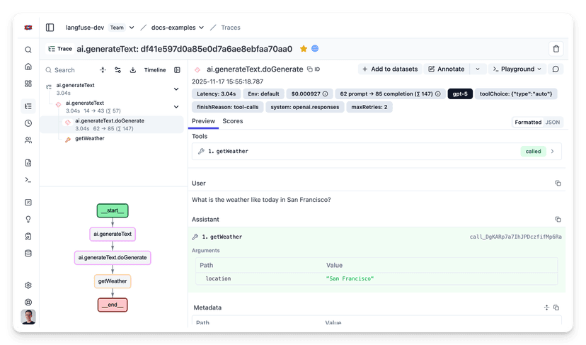 Observability and Tracing for the Vercel AI SDK - Langfuse