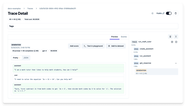 OSS Observability for OpenAI Assistants API - Langfuse