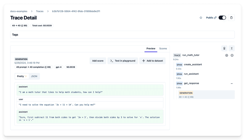 OSS Observability for OpenAI Assistants API - Langfuse