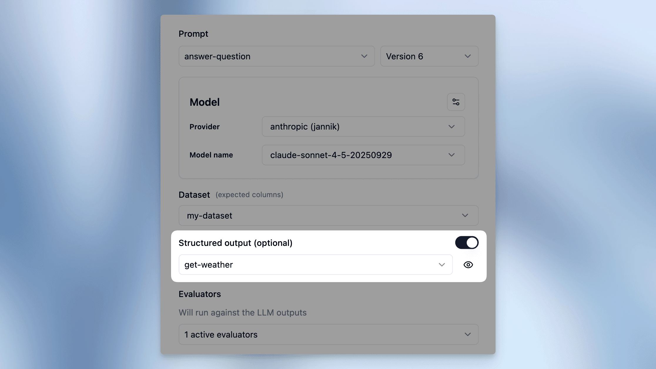 Structured Output Support for Prompt Experiments