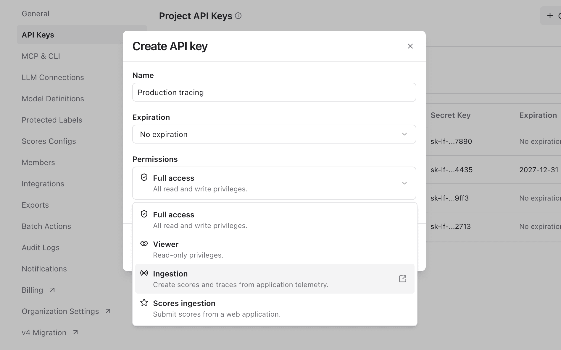 Limit what project API keys can do