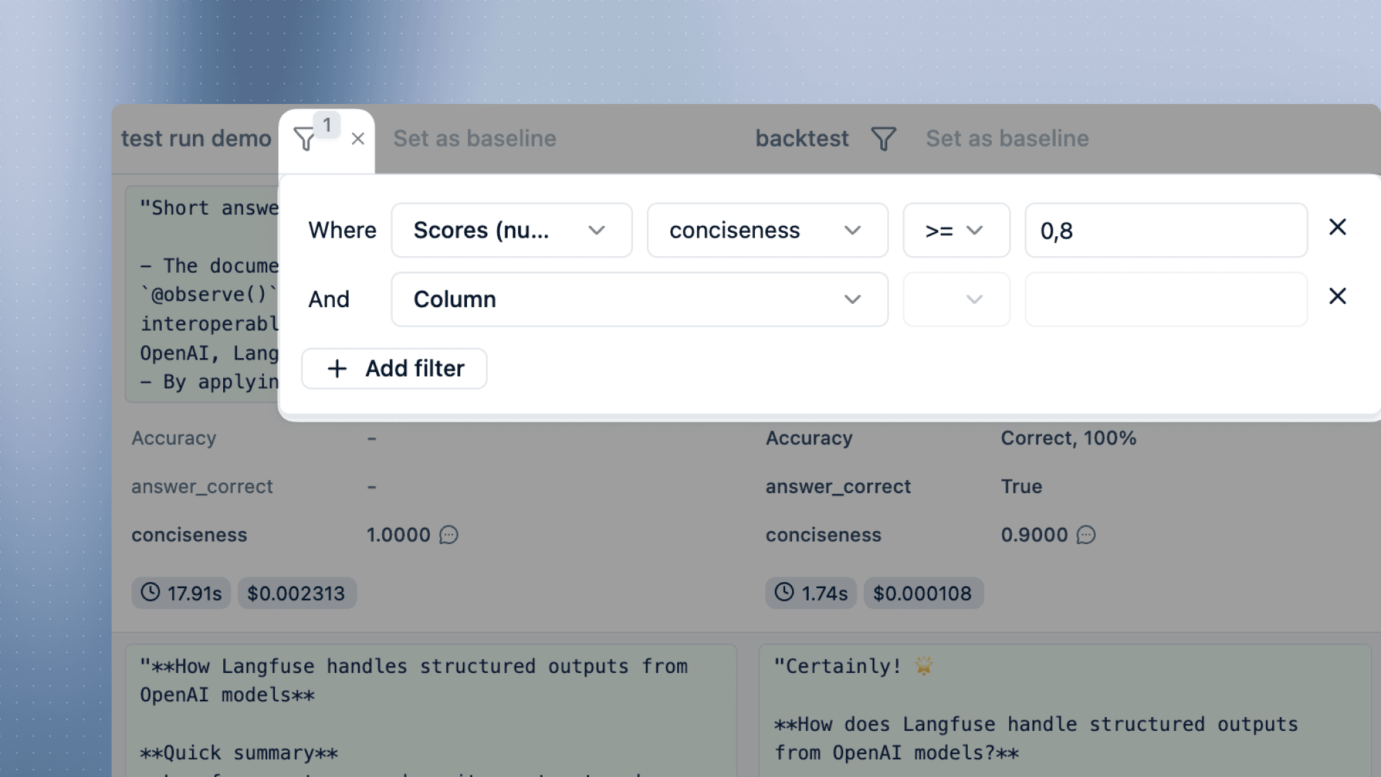Filters in Compare View - Langfuse