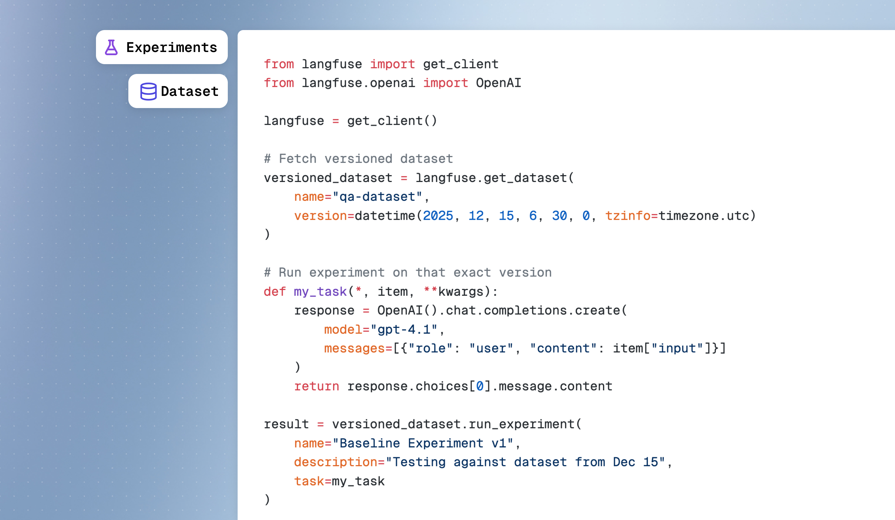 Run Experiments on Versioned Datasets - Langfuse