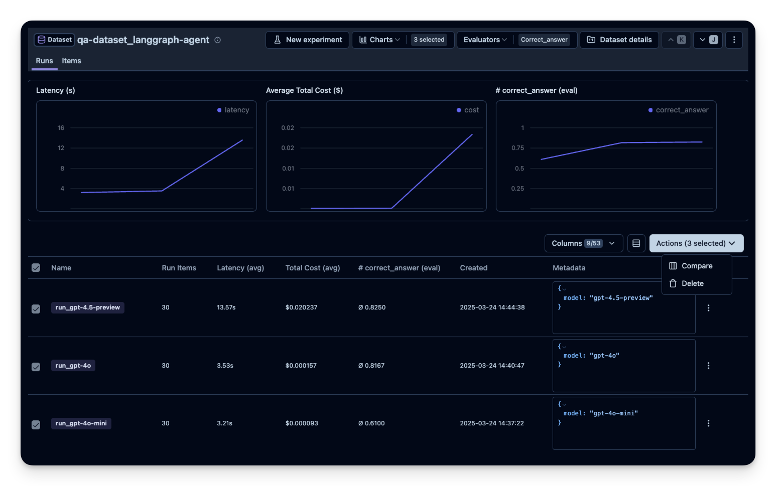 Dataset run overview