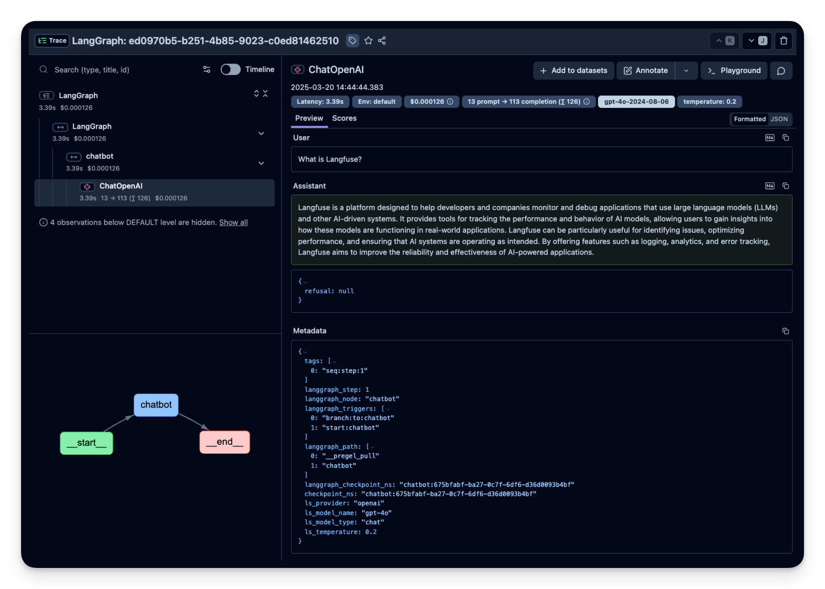 Example trace in Langfuse