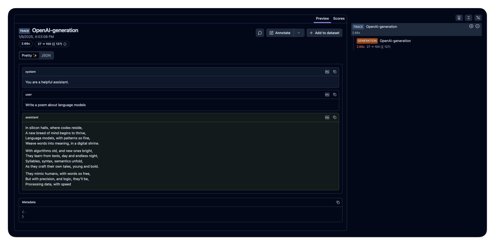 Example trace in Langfuse