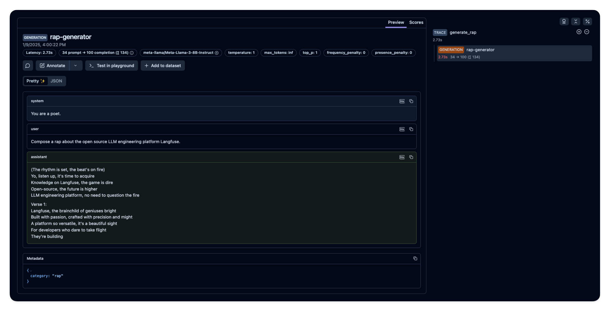 Example trace in Langfuse