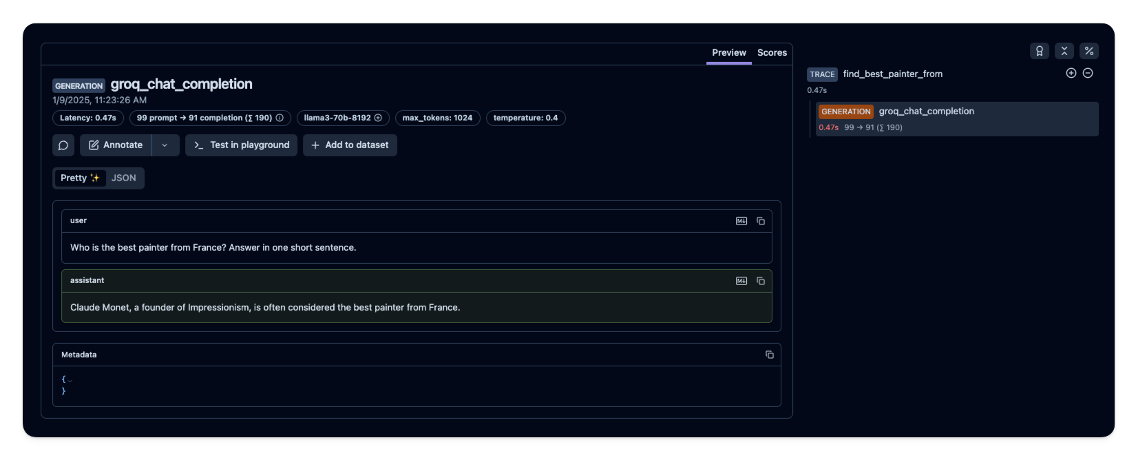 Example trace in Langfuse