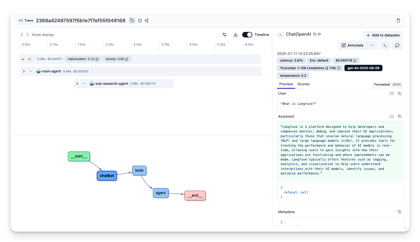 multi agent trace in Langfuse