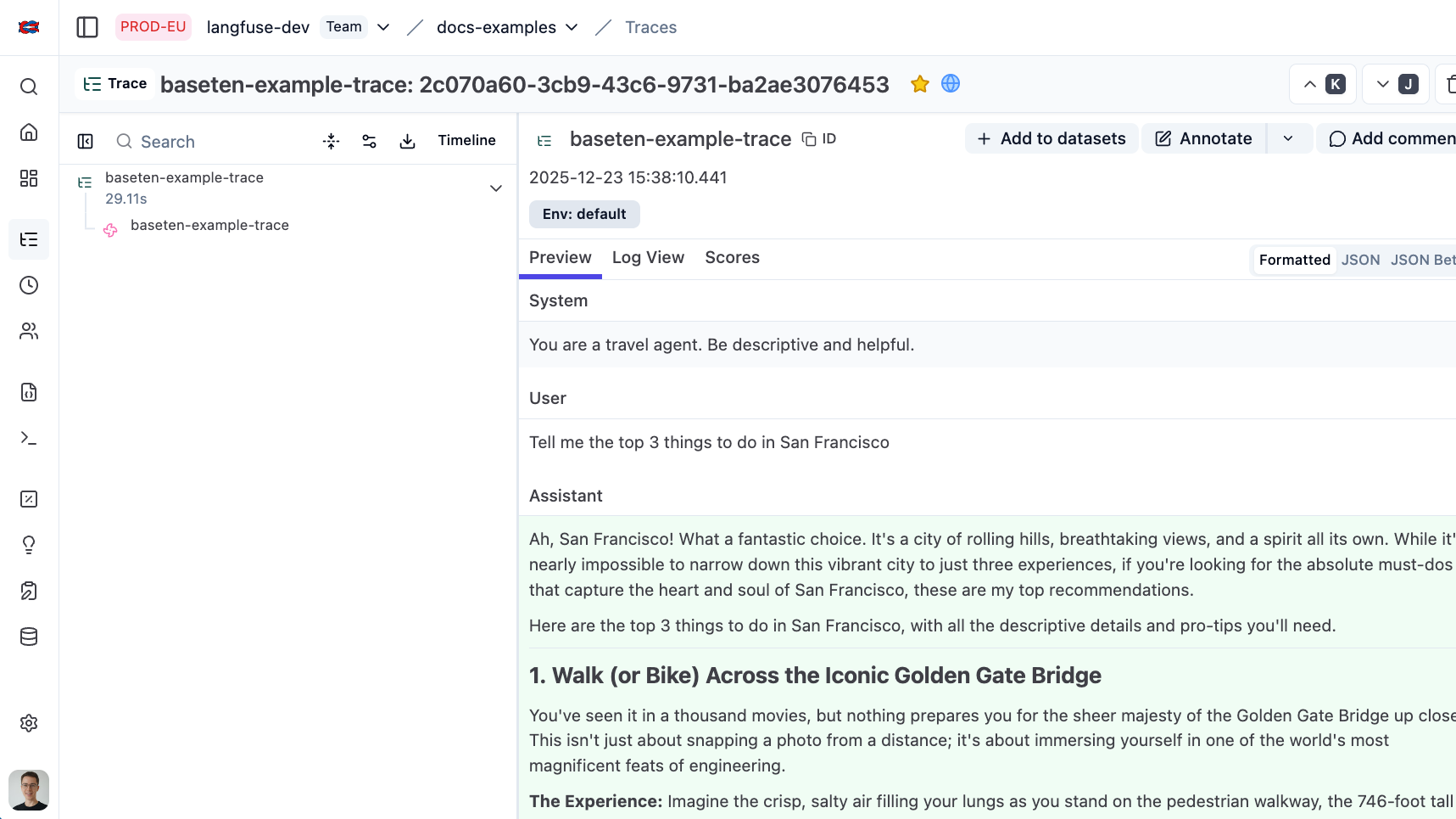 Langfuse Trace Example