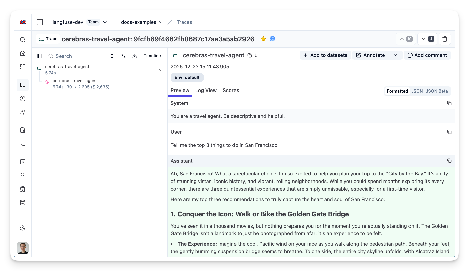 Langfuse Trace Example