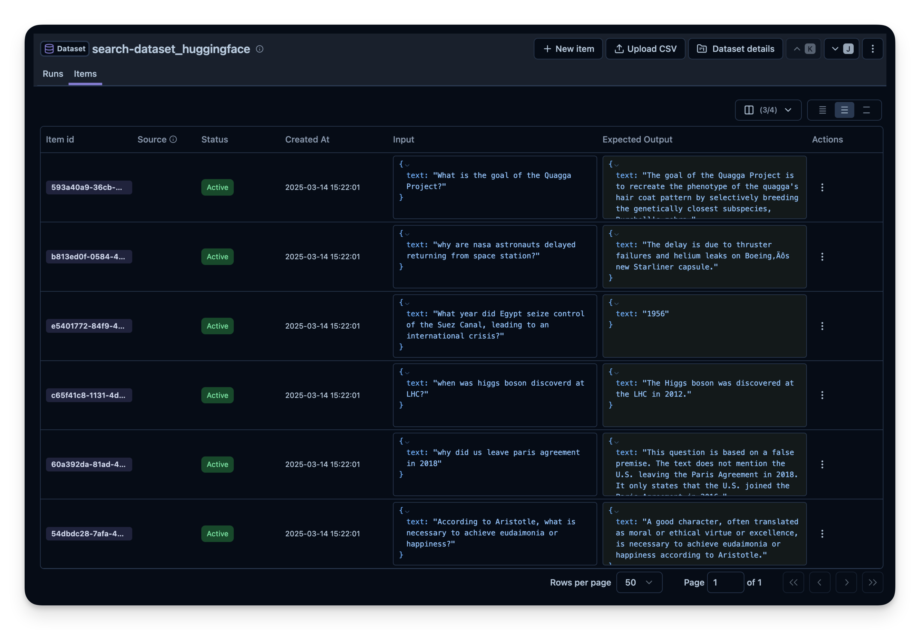 Dataset items in Langfuse