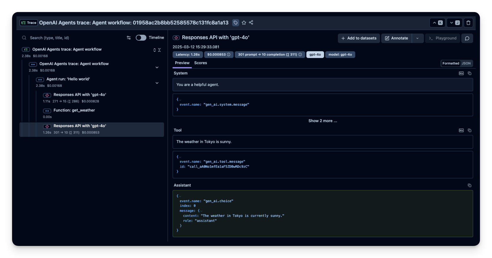 Example trace in Langfuse