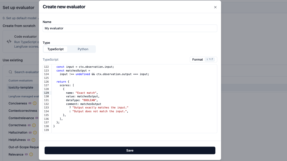 编写 TypeScript 或 Python 评估器代码